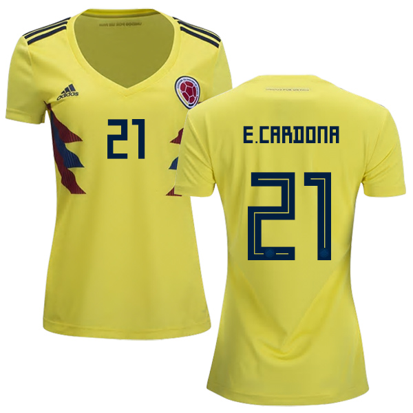 Women's Colombia #21 E.Cardona Home Soccer Country Jersey - Click Image to Close